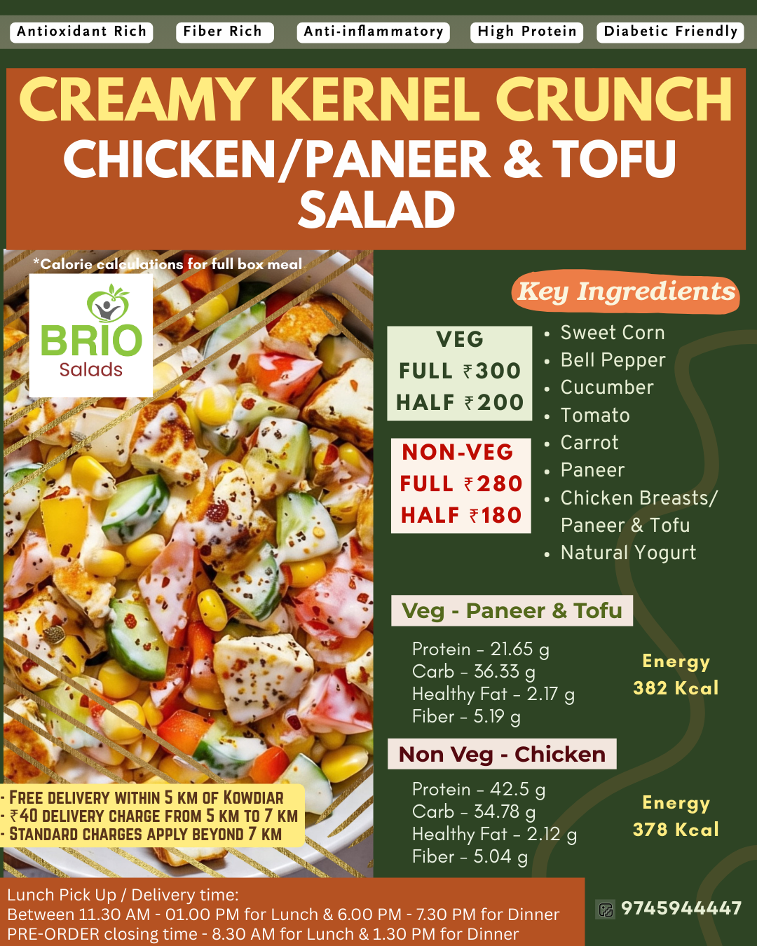 Creamy Kernel Crunch Chicken/Paneer & Tofu Salad