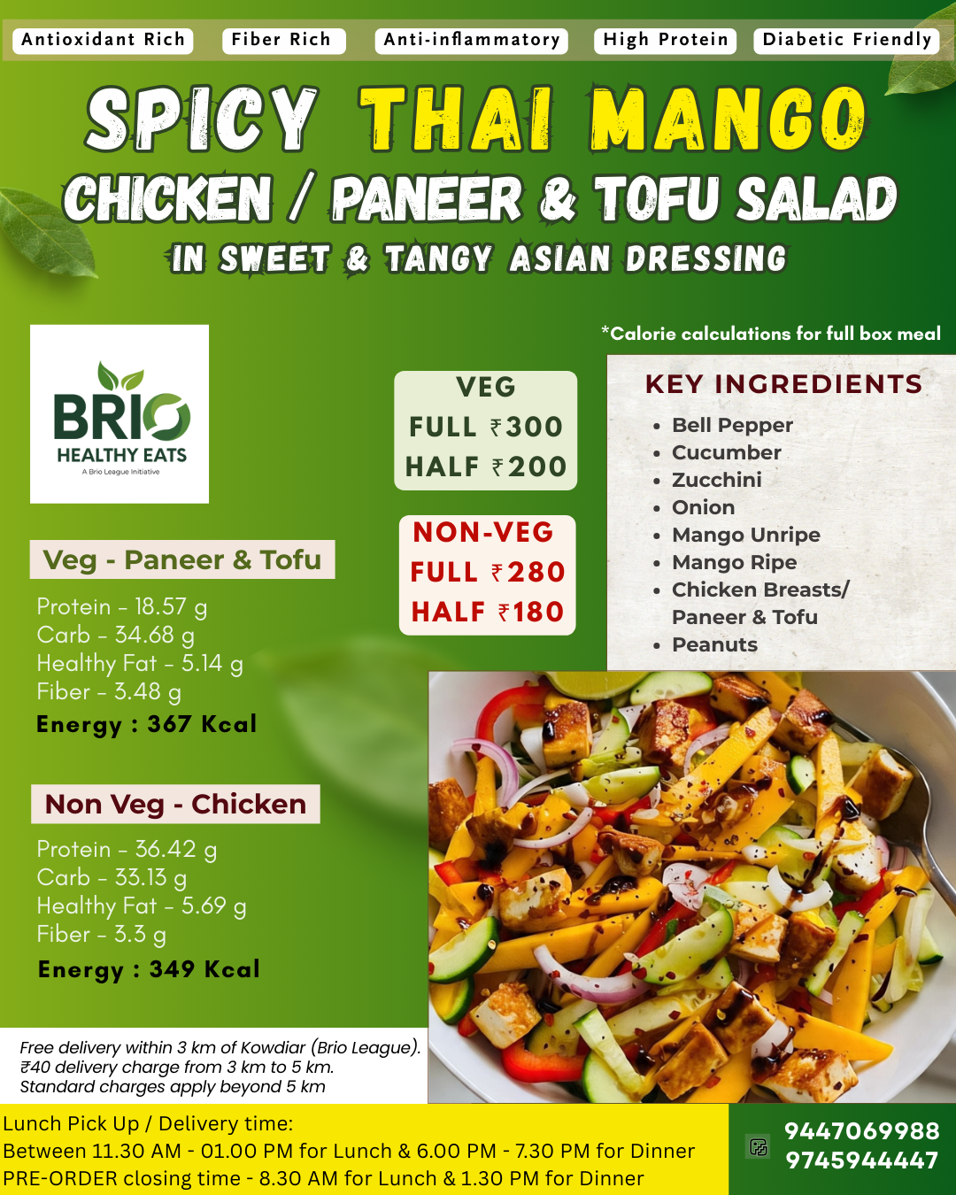 Spicy Thai Mango Chicken/Tofu Salad in Sweet & Tangy Asian Dressing