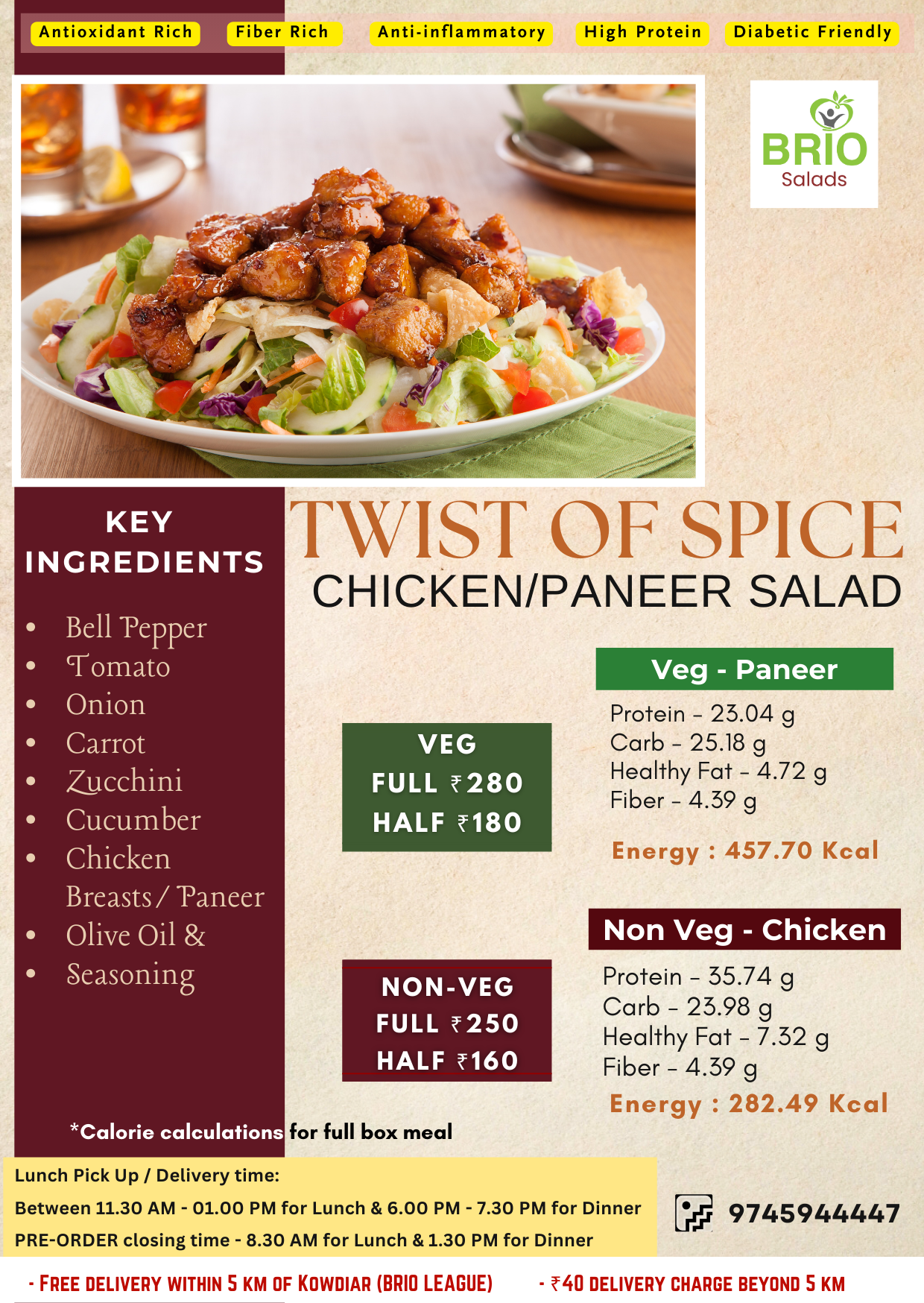 Twist of Spice Chicken/Paneer Salad