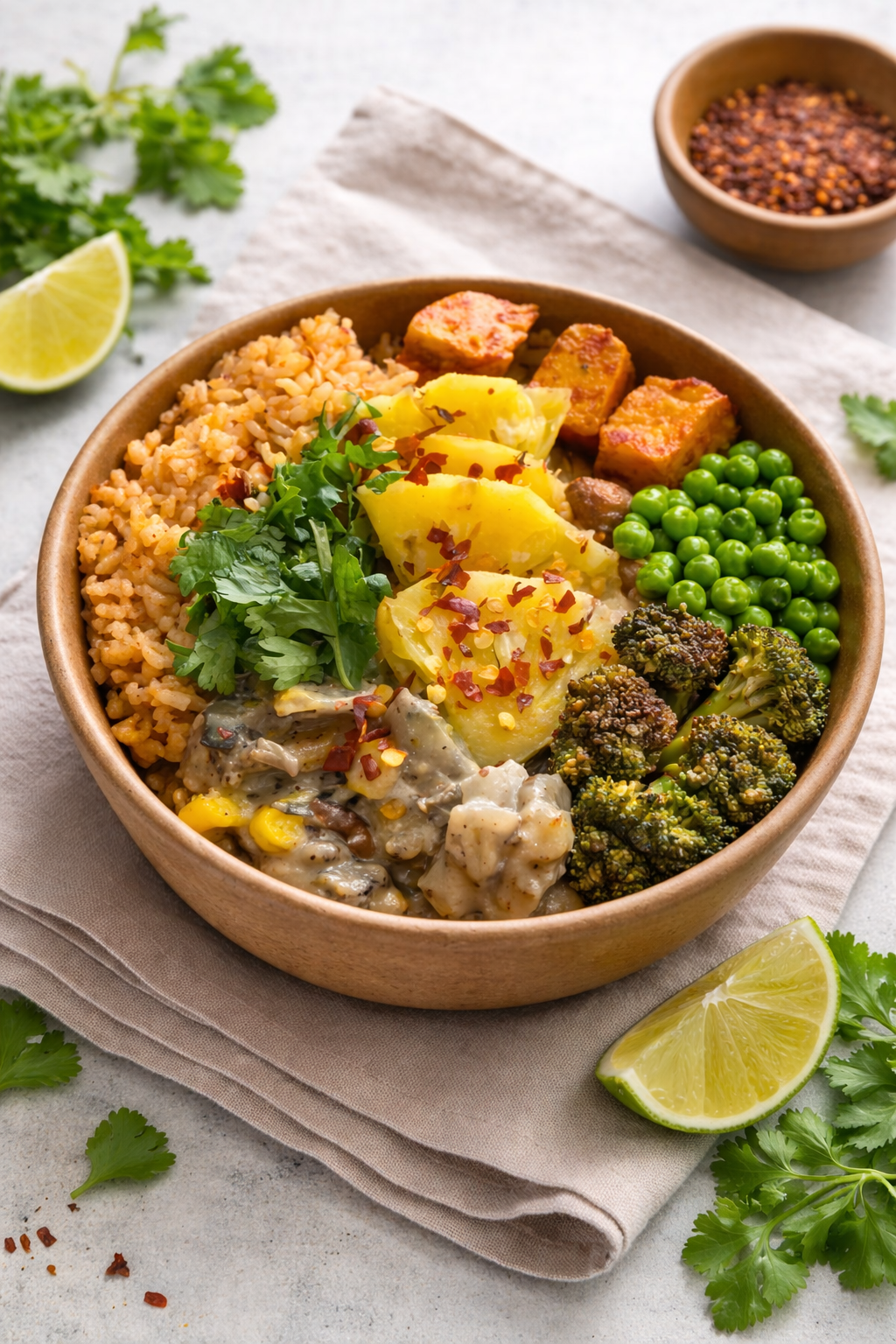 Cheesy Broccoli Grain Bowl with Creamy Veggie Pour-Over