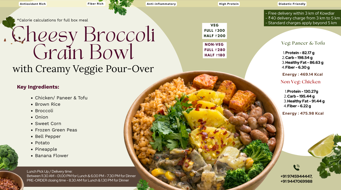 Cheesy Broccoli Grain Bowl with Creamy Veggie Pour-Over