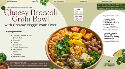 Cheesy Broccoli Grain Bowl with Creamy Veggie Pour-Over
